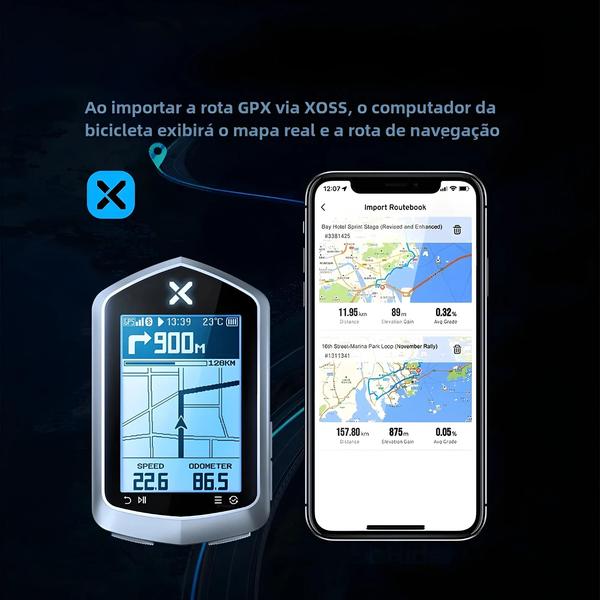 Imagem de Computador de Bicicleta GPS Sem Fio XOSS NAV+ - Mapa de Ciclismo e Navegação de Rota