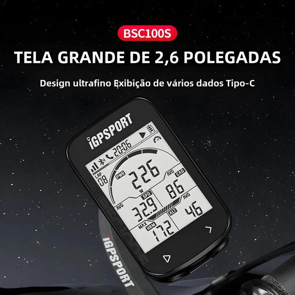 Imagem de Computador de Ciclismo GPS ANT+ iGPSPORT BSC100S - Velocímetro Sem Fio com Powermeter e Tela de 2,6"