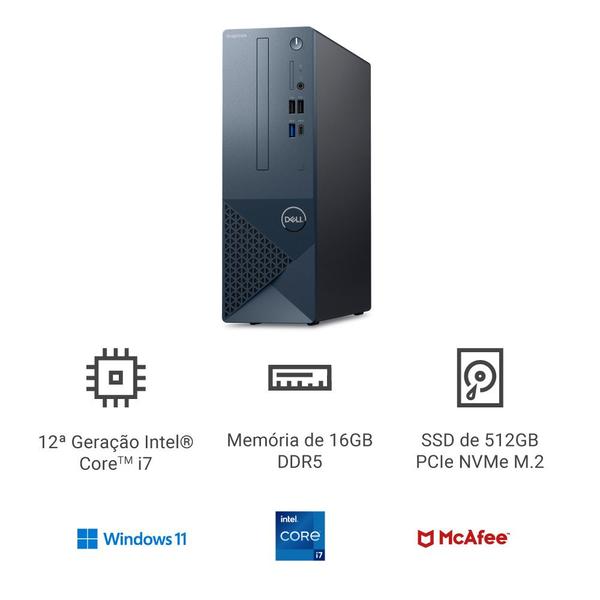 Imagem de Computador Dell Inspiron Small Desktop 3030S ISFF-i1200-M40D 12ª Geração Intel Core i7 16GB 512GB SSD Win 11 com Monitor