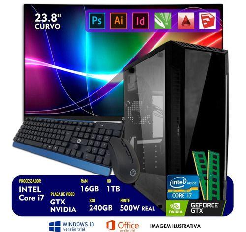 Imagem de Computador Designer Core I7 16gb Ram Ssd 240gb Gtx 1650 4GB Tela 23''