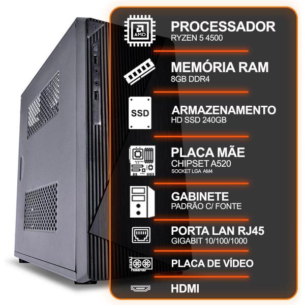 Imagem de Computador Desktop Amd Ryzen 5 4500 3.6Ghz, 8Gb Ddr4, Ssd