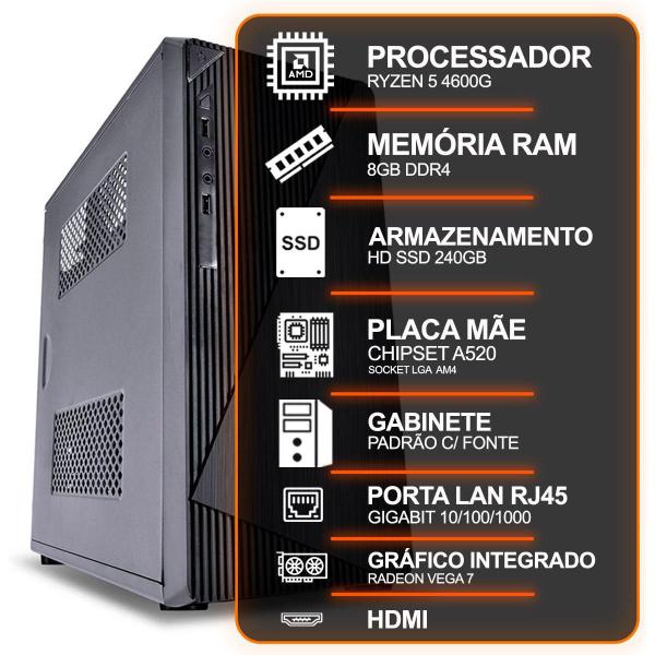 Imagem de Computador Desktop Amd Ryzen 5 4600G, 8Gb Ram Ddr4, Ssd