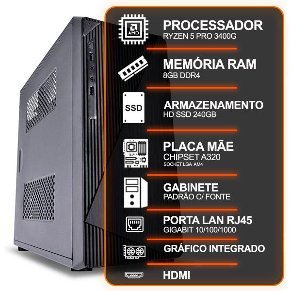 Imagem de Computador Desktop Amd Ryzen 5 Pro 3400G, 3.7Ghz, 8Gb Ddr4,