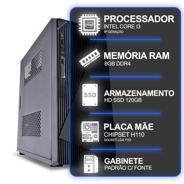 Computador Desktop, Intel Core I3 6º Geração, 8GB RAM, HD SSD 120GB, Conexões USB/VGA/HDMI/LAN/SOM Imagem de Computador Desktop, Intel Core I3 6º Geração, 8GB RAM, HD SSD 120GB, Conexões USB/VGA/HDMI/LAN/SOM
