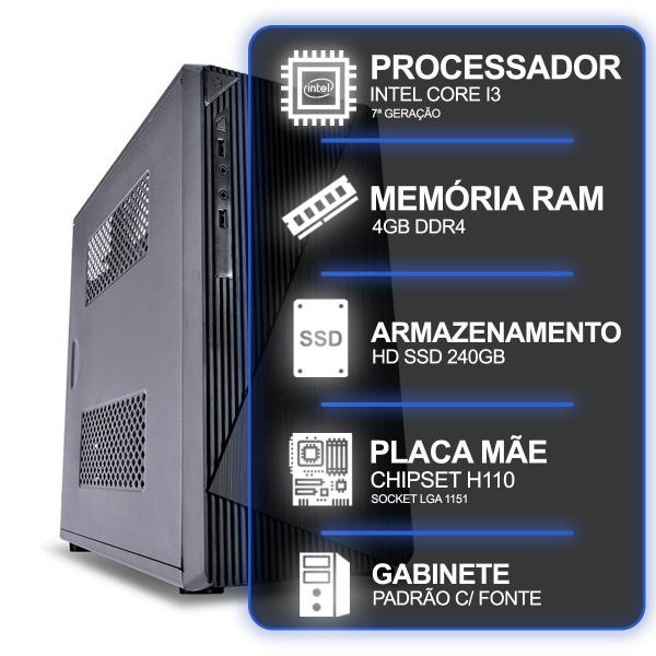 Imagem de Computador Desktop, Intel Core I3 7º Geração, 4GB RAM, HD SSD 240GB, Conexões USB/VGA/HDMI/LAN/SOM