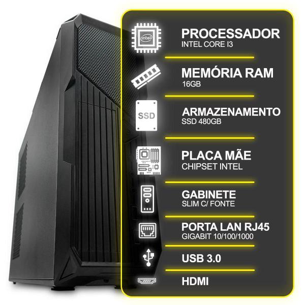 Imagem de Computador Desktop Slim, Intel Core I3, 16Gb Ram, Ssd 480Gb,