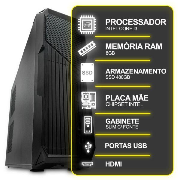 Imagem de Computador Desktop Slim, Intel Core I3, 8Gb Ram, Ssd 480Gb,