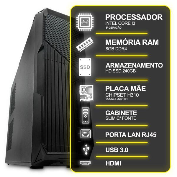 Imagem de Computador Desktop Slim, Intel Core I3 8º Ger, 8Gb Ram, Ssd