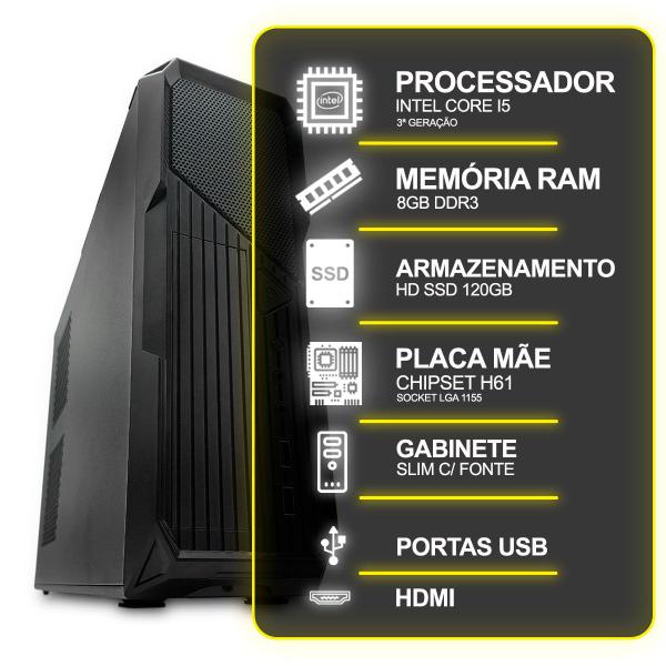 Imagem de Computador Desktop Slim, Intel Core I5 3º Ger, 8GB RAM, HD SSD 120GB, Conexões USB/VGA/HDMI/LAN/SOM