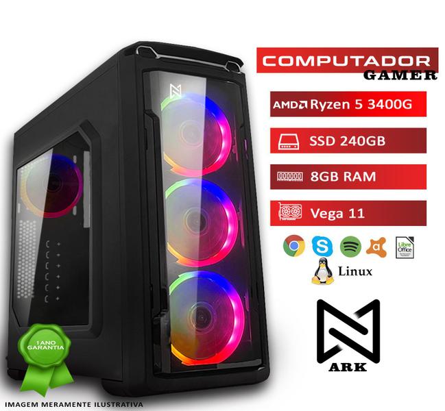 Imagem de Computador Gamer ARK Powered By Asus AMD Ryzen 5 3400G, 8GB, SSD 240GB, Radeon Vega 11, Linux