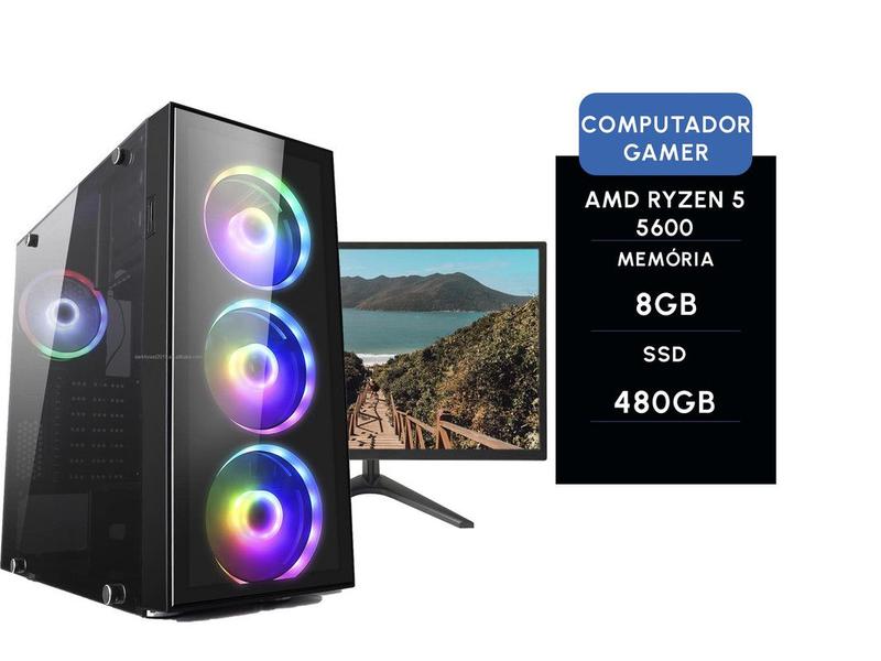 Imagem de Computador gamer brx amd ryzen 5 5600g 8gb ssd 480gb + monitor 24