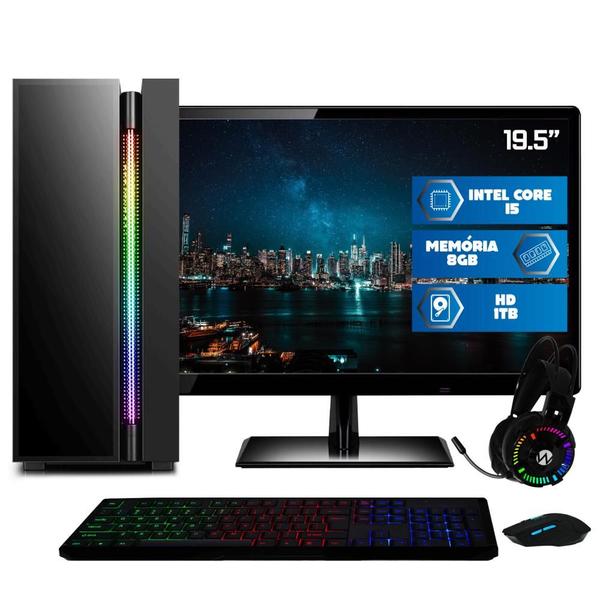 Computador Gamer Completo RGB Intel Core i5 8GB HD 1TB Kit Gamer com Headset Monitor 20" Windows 10 3green Premium - QUANTUM