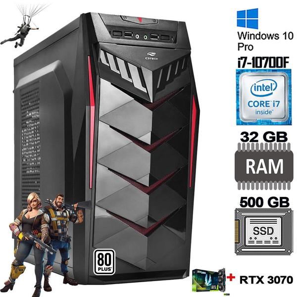 Imagem de Computador Gamer Core I7-10700F, SSD 500GB M2 + HD 2TB, RAM 32GB,  H510M, RTX 3070, Fonte Revenger 750W, Gab MT-G70Bk