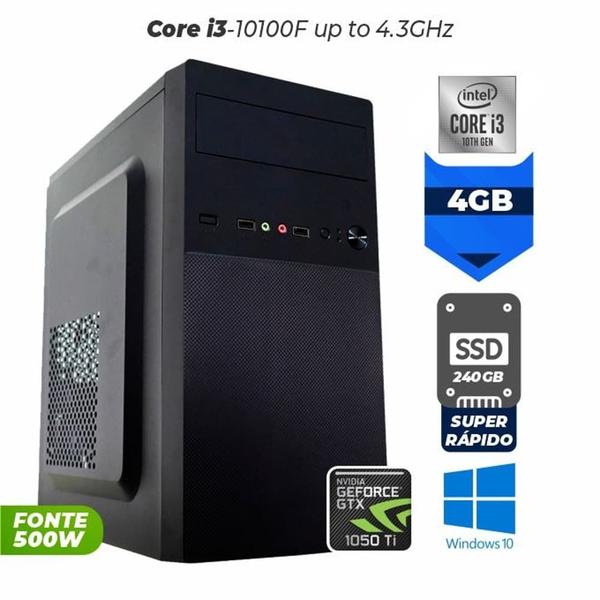 Imagem de Computador Gamer Elo Intel Core i3-10100F Up to 4,3Ghz Cache 6MB Memória 4GB Ram Hd SSD 240GB Geforce GTX 1050Ti 4GB Fonte 500W