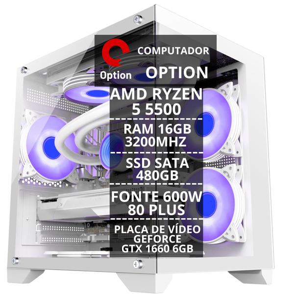 Imagem de Computador Gamer Opt Ryzen 5 5500 16gb Ssd 480GB Gtx 1660 6gb