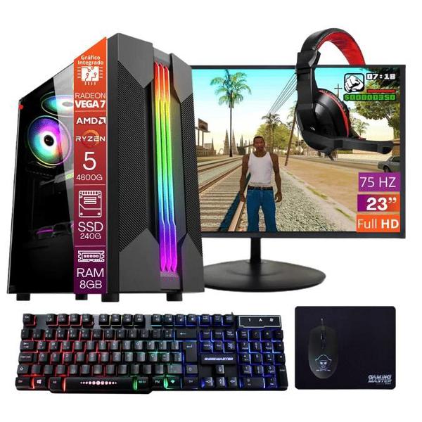 Imagem de Computador Gamer TOB Ryzen 5 4600g SSD 240GB 8GB Windows 10 Pro Trial, Teclado/Mouse, Mouse Pad, Headset e Monitor 23