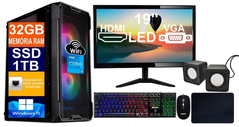 Imagem de Computador Intel Core I5 6500, 32GB DDR4, SSD 1TB M2 + Fonte 500w + Monitor 19P +Teclado+Mouse