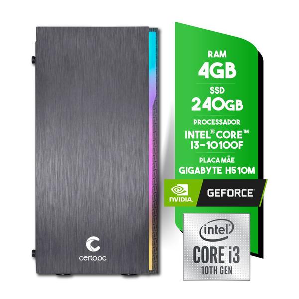 Imagem de Computador Intel i3 10100F 4GB SSD 240GB Geforce G210 Certo PC Smart II 4315