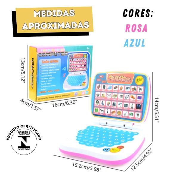 Imagem de Computador Notebook Laptop Infantil Educativo C/Mouse 2 em 1 Inglês/Português Menino Menina Criança