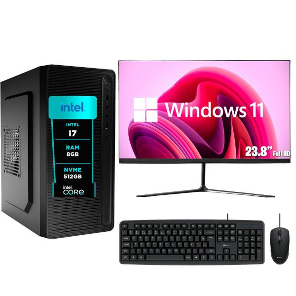 Imagem de Computador Pc Completo eFacini, Intel Core i7, 8GB, Windows 11 Pro, Monitor 24 Polegadas, Ssd