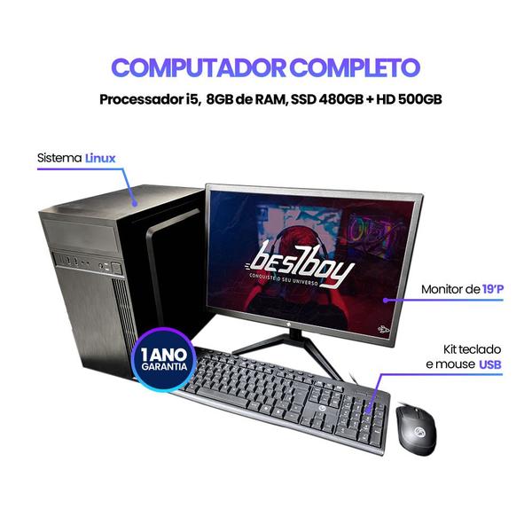 Imagem de Computador Pc Cpu Completo Intel Core I5 8gb Ssd 512 Gb Hd 500 Gb Monitor 19"