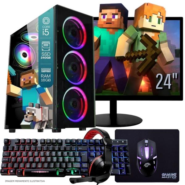 Imagem de Computador PC Gamer Completo TOB Intel Core i5 SSD 240GB 16GB Teclado Mouse Mouse Pad e Headset Gamer Monitor 23" Windows 10 Pro Trial