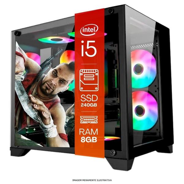 Imagem de Computador PC Gamer Completo TOB Intel Core i5 SSD 240GB 8GB Gabinete Aquário Teclado Mouse Mouse Pad e Headset Gamer Monitor 23" Windows 10 Pro Trial