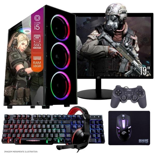 Imagem de Computador PC Gamer Completo TOB Intel Core i5 SSD 480GB 16GB Teclado Mouse Mouse Pad e Headset Gamer Joystick Monitor 19 Wind 10 Pro Vitalício