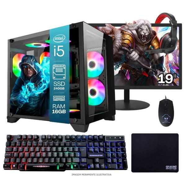 Imagem de Computador PC Gamer Completo TOB Intel Core i7 SSD 240GB 8GB Gabinete Aquário Teclado Mouse Mouse Pad e Headset Gamer Monitor 19" Windows 10 Pro Trial