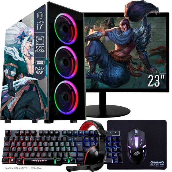 Imagem de Computador PC Gamer Completo TOB Intel Core i7 SSD 240GB 8GB Teclado Mouse Mouse Pad e Headset Gamer Monitor 23 Windows 10 Pro Vitalício