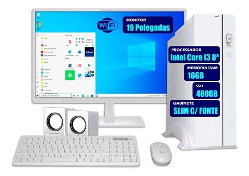 Imagem de Computador Pc Slim I3 8ª 16gb Ram Ssd 480gb Tela 19 Wifi Kit