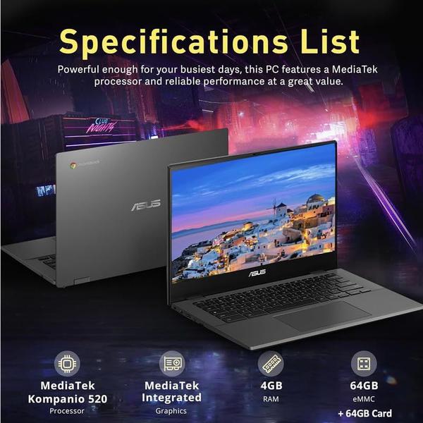 Imagem de Computador portátil ASUS Chromebook CM14 2024 14 FHD 4 GB RAM 128 GB SSD