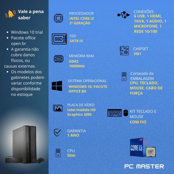 Imagem de Computador Slim CPU Core i3 3.0ghz 8GB 1TB kit teclado e mouse- PC Master