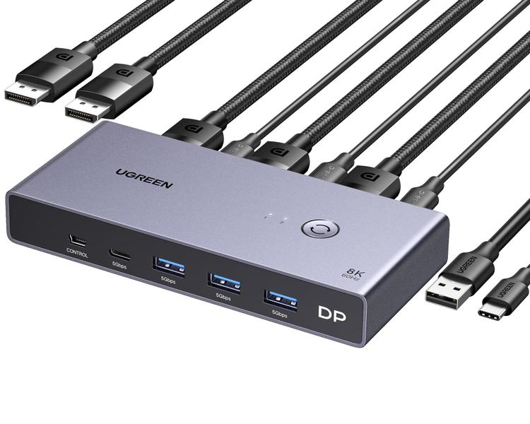 Imagem de Comutador KVM UGREEN 8K DisplayPort DP 1.4 4 USB 3.0 8K @60Hz