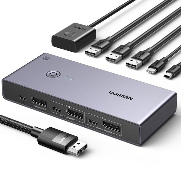 Imagem de Comutador KVM UGREEN 8K DisplayPort DP 1.4 4 USB 3.0 8K @60Hz