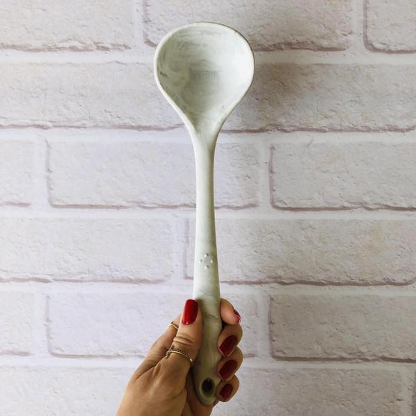 Imagem de Concha De Feijão Marmore Branco Kit Silicone Utensilios De Cozinha Grande Reforçado 27cm