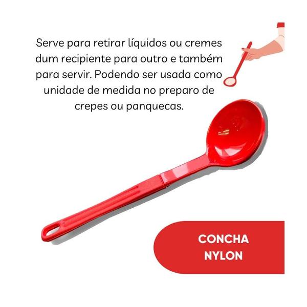 Imagem de Concha De Feijão Nylon Talher Cozinha Utensílio Vermelho28Cm