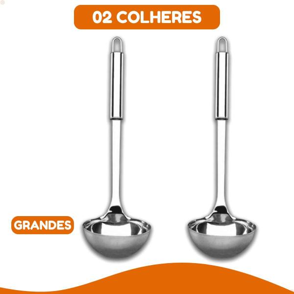 Imagem de Concha De Inox Para Caldos Sopas e Feijão 32cm Utensílio 2 Peças