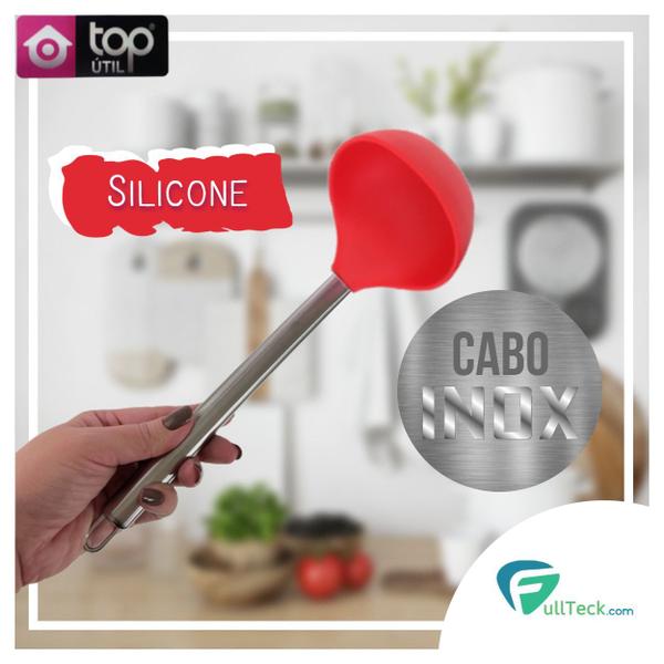 Imagem de Concha De Silicone Vermelho Cabo De Aço Inox 30cm Cozinha