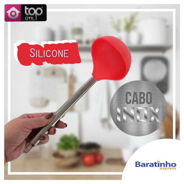 Imagem de Concha De Silicone Vermelho Cozinha Cabo De Aço Inox 30cm