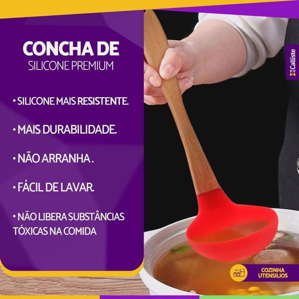 Imagem de Concha Feijão Sopa Silicone Cabo De Madeira Não Risca Panela - Hauskraft