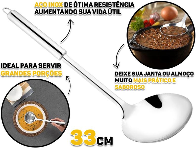 Imagem de Concha Grande Em Aço Inox Para Servir Molho Caldo Feijão Cabo Longo 33cm Clink