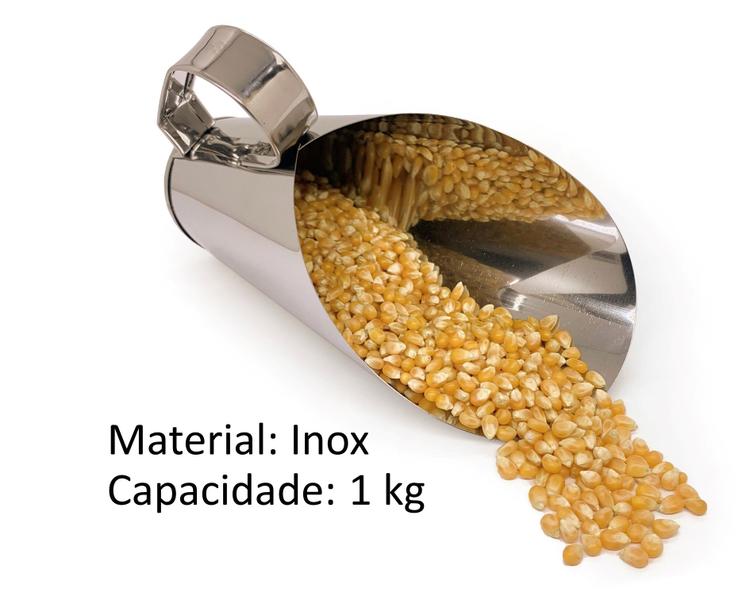 Imagem de Concha inox para cereais grãos sementes rações 1000 gramas