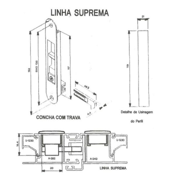 Imagem de CONCHA TRINCO FECHO C/GATILHO JANELA PORTA LINHA SUPREMA152mm PRETO