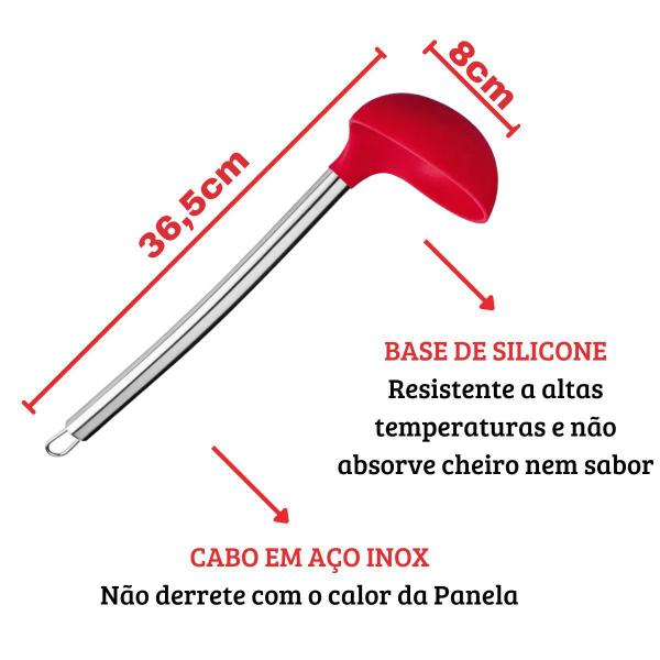 Imagem de Concha Vermelha Silicone  Aço Inox Utensílio Cozinha  Feijão