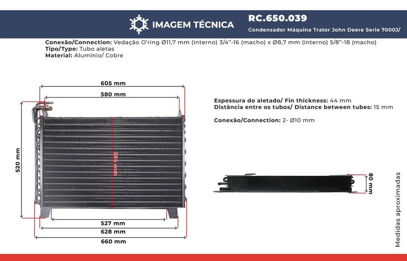 Imagem de Condensador Trator JD 7000J/ 7185J/ 7195J/ 7205J/7210J/7225J