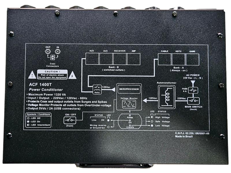 Imagem de Condicionador De Energia Transformador Filtro Entrada 220v Saida 110v Acf1400-t