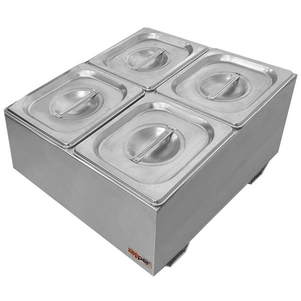Condimentadora Central Refrigerada 4 Cubas 1/6 ZPCNR04 Inox - Zepper Imagem de Condimentadora Central Refrigerada 4 Cubas 1/6 ZPCNR04 Inox