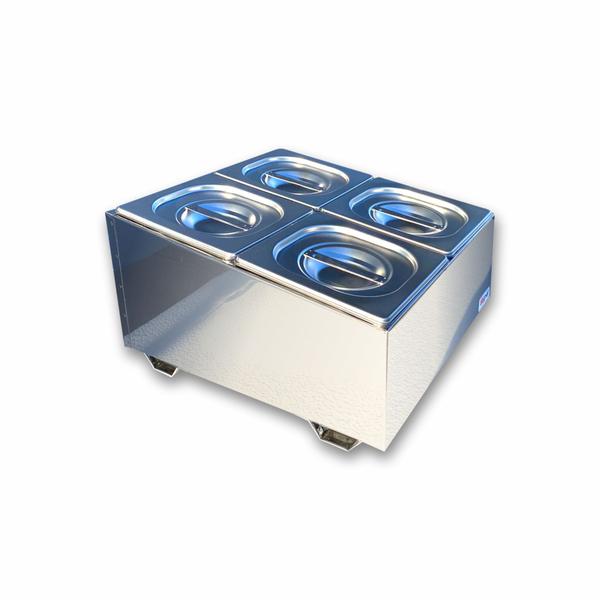 Condimentadora Central Refrigerada 4 Cubas 1/6 ZPCNR04 Inox - Zepper Imagem de Condimentadora Central Refrigerada 4 Cubas 1/6 ZPCNR04 Inox