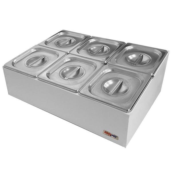 Condimentadora Central Refrigerada 6 cubas ZPCNR06 Branca - Zepper Imagem de Condimentadora Central Refrigerada 6 cubas ZPCNR06 Branca